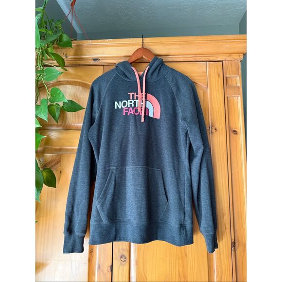 The North Face Women’s Fleece Hoodie L – Gray with Pink Logo - Picture 1 of 8